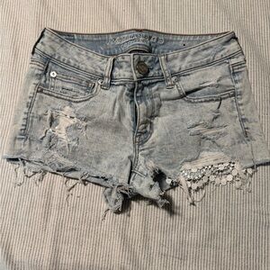 American Eagle Outfitters Light Blue Ripped Jean Shorts